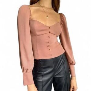 Wilfred Tulum Top - Coral Pink, Sweetheart neckline, Buttons  - Size XS